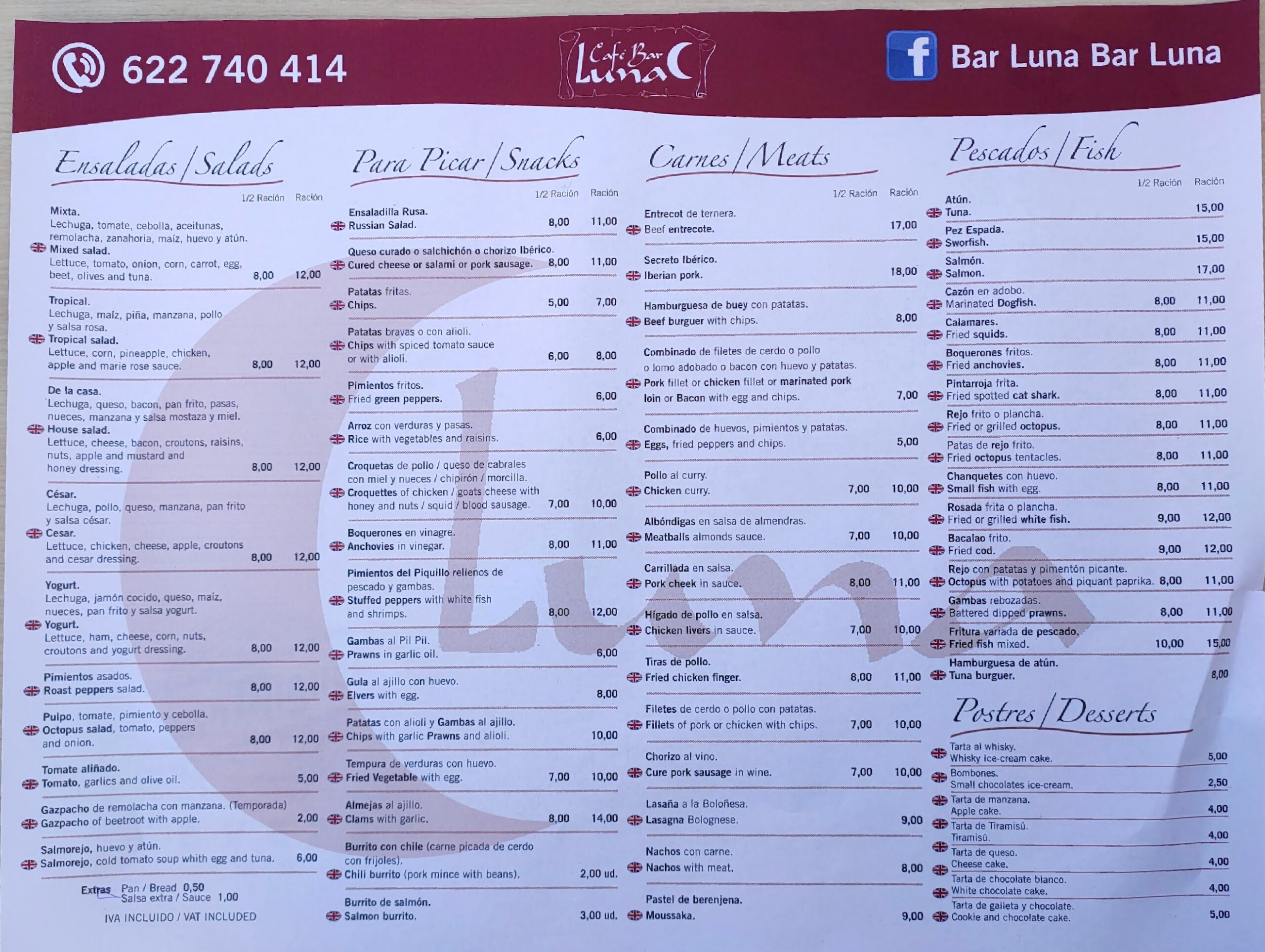 The menu of one of the local restaurants